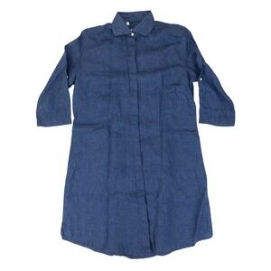 Ben Silver Charleston 100 Linen Shirt Dress Women L Blue Long Sleeve Button Down